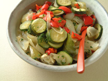 Image of Summer Vegetable Medley (Ratatouille): a quick microwave appetizer recipe provided with nutrition facts for a traditional Japanese dish