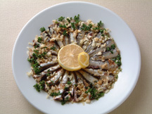 Photo of Sardines with Ginger: a quick microwave appetizer recipe provided with nutrition facts for a healthy Japanese seafood dish