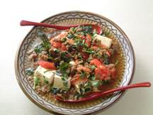 Photo of Oil free Spicy Tofu: a quick microwave appetizer recipe provided with nutrition facts for a traditional Japanese tofu dish
