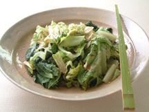 Photo of Romaine Lettuce Ohitashi: a quick microwave appetizer recipe provided with nutrition facts for a traditional Japanese appetizer