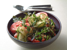 Photo of Tuna & Tomato Salad with Soy Sauce Dressing: a quick microwave recipe provided with nutrition facts for a homemade soy sauce dressing.