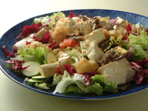 Photo of Special Sukiyaki and Lettuce Salad: a quick microwave recipe provided with nutrition facts for a salad with hot beef and tofu
