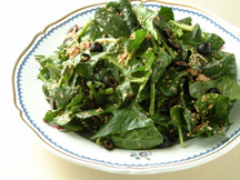 Photo of Spinach Sesames Salad: a quick microwave recipe provided with nutrition facts for DANDAN dressing (a spicy chinese peanut sauce)