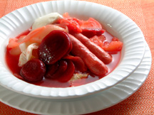 Photo of Borsch (a Russian style soup): a quick microwave soup recipe provided with nutrition facts for a Russian country taste.