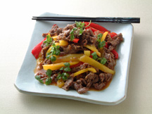 Photo of Beef and Bell Peppers: a quick microwave meat recipe provided with nutrition facts for a typical chinese taste