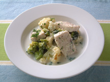Photo of Swordfish Cream Stew: a quick microwave seafood recipe provided with nutrition facts for swordfish