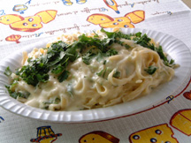 Photo of Fettuccine with Alfredo Sauce: a quick microwave pasta recipe provided with nutrition facts for Fettuccine