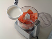 Photo of adding ingredients of Smoked Salmon Mousse into a food processor.