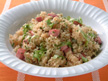 Image of Ham and Lettuce rice bowl (donburi): a quick microwave recipe provided with nutrition facts for a heathful Japanese rice bowl of Ham and Lettuce