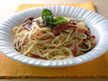 Image of Pasta Carbonara: a quick microwave recipe provided with nutrition facts for pasta with Carbonara sauce